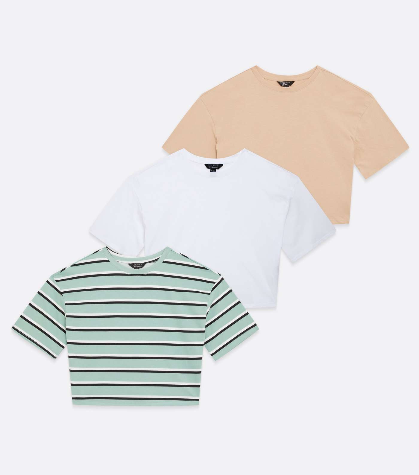 Girls 3 Pack Green Stripe White and Camel T-Shirts Image 5
