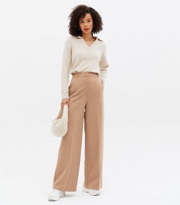 Curves Camel Tailored Wide Leg Trousers  New Look