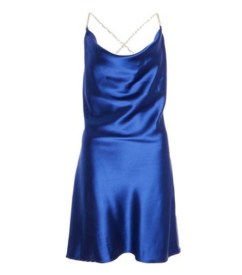 dark blue satin mini dress