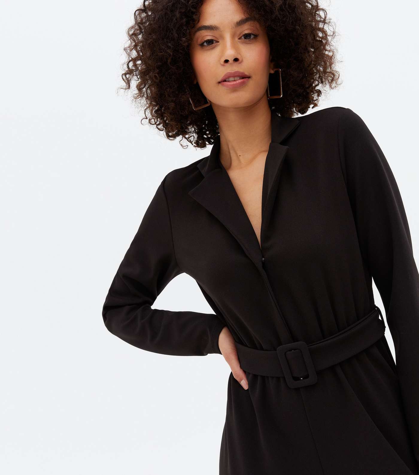 Tall Black Revere Collar Long Sleeve Belted Jumpsuit Image 3