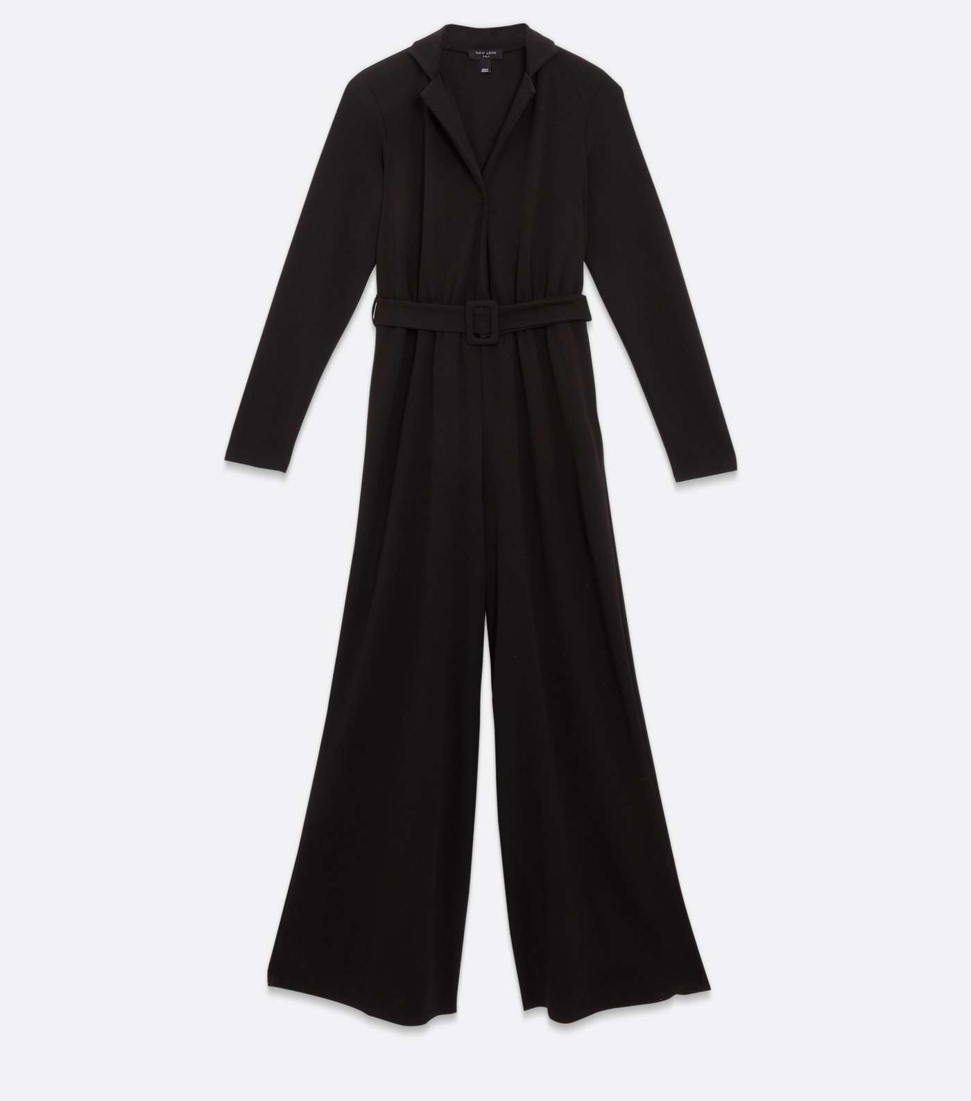Tall Black Revere Collar Long Sleeve Belted Jumpsuit Image 5