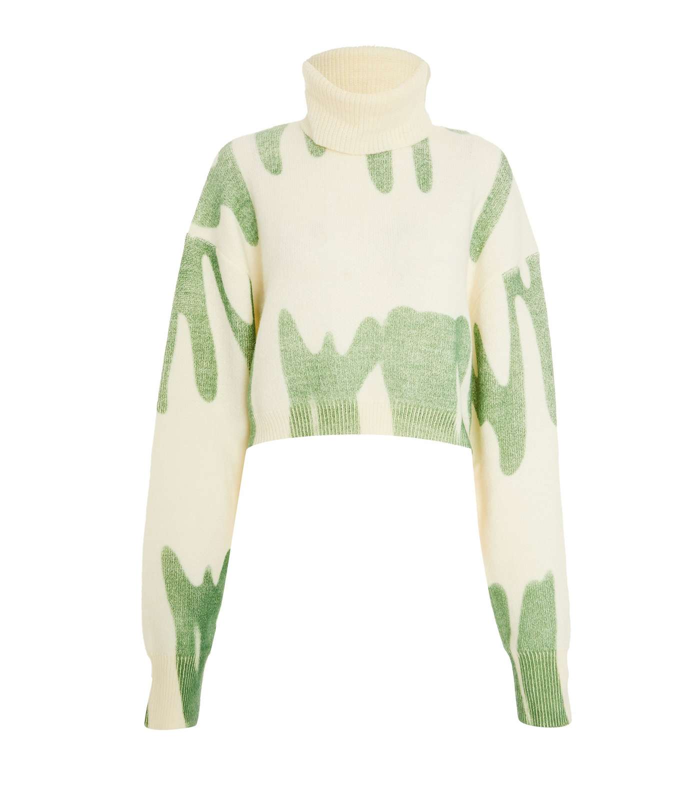 QUIZ Green Abstract Crop Roll Neck Jumper Image 4