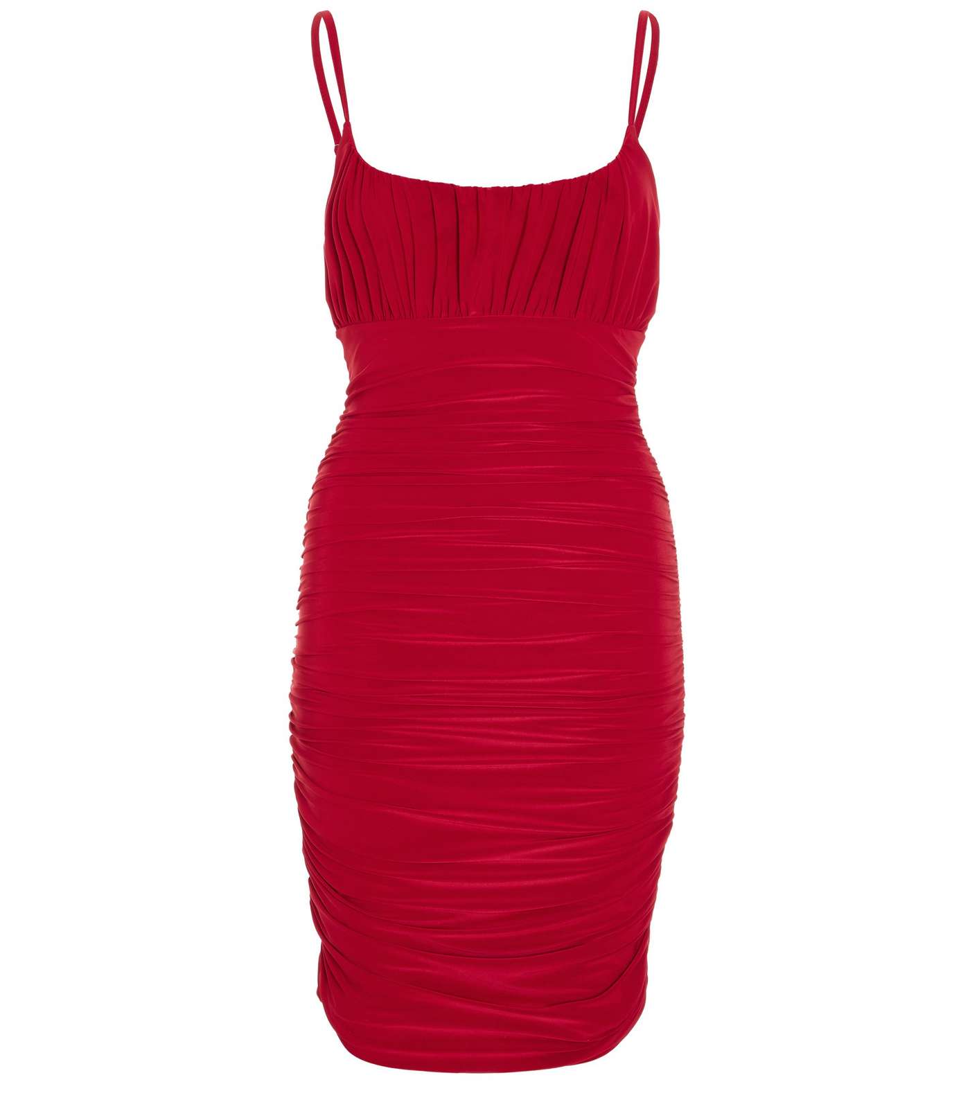 QUIZ Red Ruched Strappy Mini Bodycon Dress Image 4