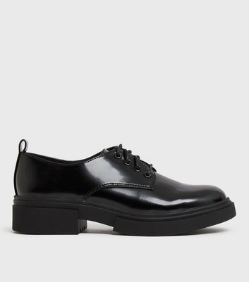 Black Patent Chunky Lace Up Shoes | New Look