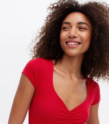 red sweetheart neckline bodysuit