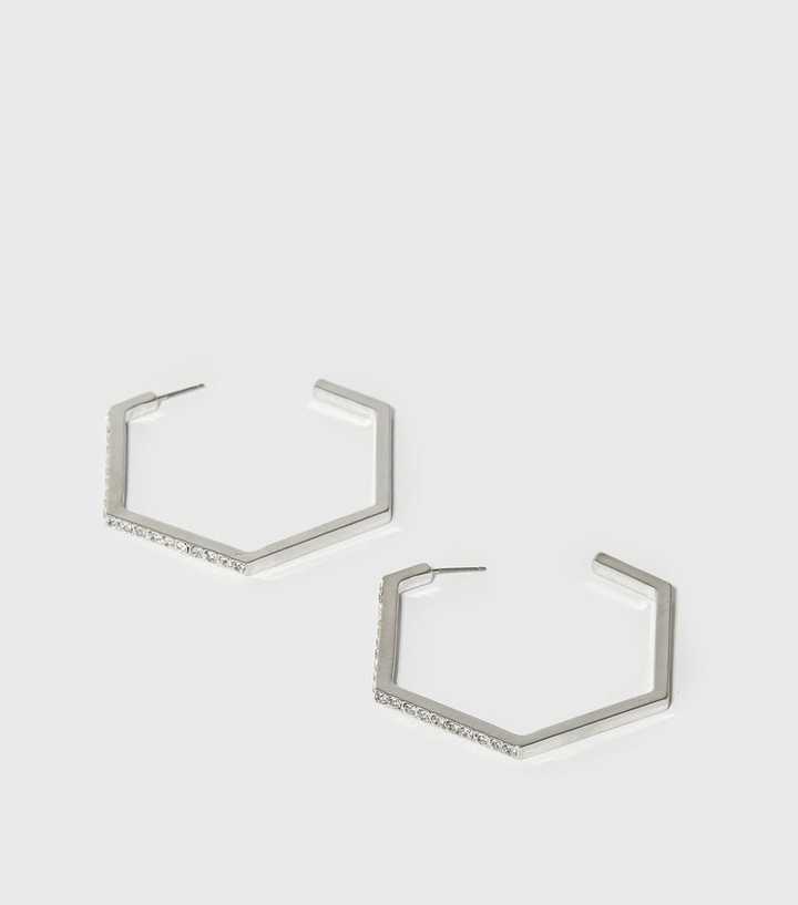 Silver Diamanté Hexagon Hoop Earrings