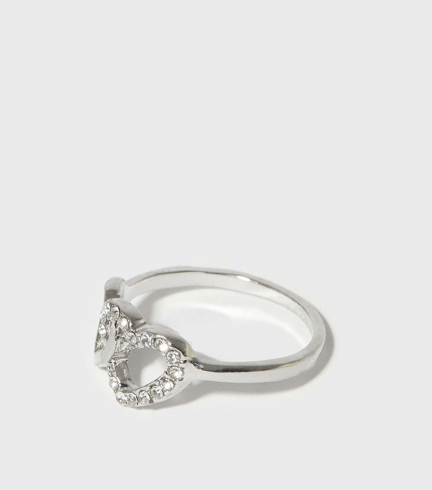 Silver Diamanté Double Heart Ring Image 2