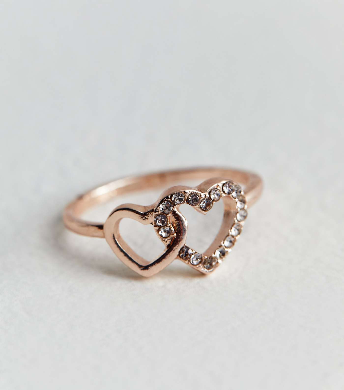 Rose Gold Diamanté Double Heart Ring