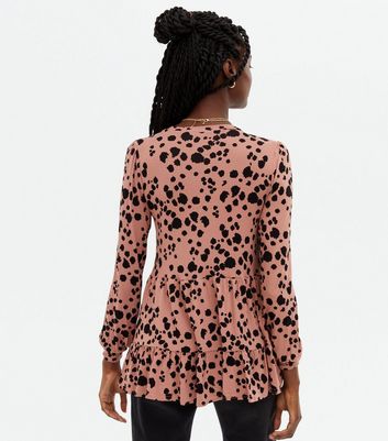 Pink Leopard Print Tiered Peplum Top New Look