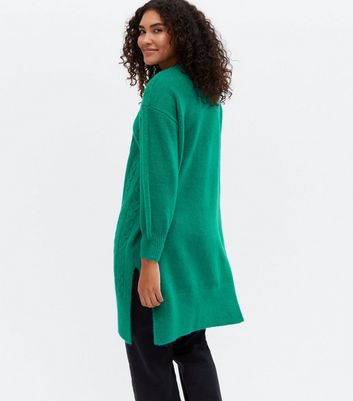 cable knit puff sleeve cardigan