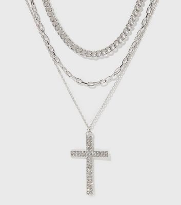 Cross Pendant Layered Chain Necklace 