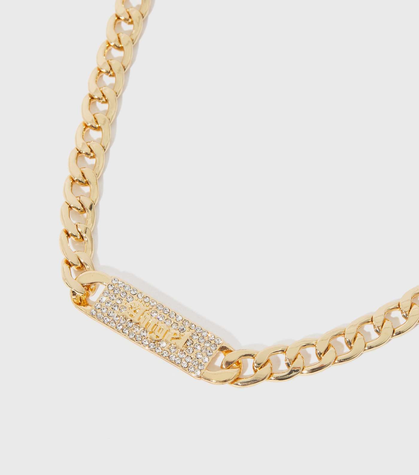 Gold Diamanté Angel Bar Pendant Chain Necklace Image 2