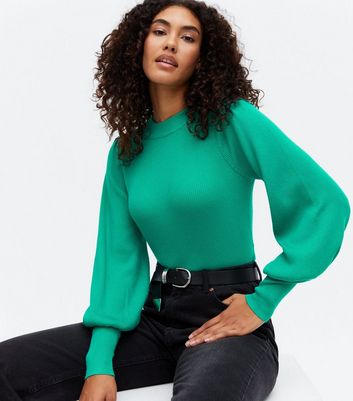 Click to view product details and reviews for Sunshine Soul Green Ribbed Knit Puff Sleeve Jumper New Look.