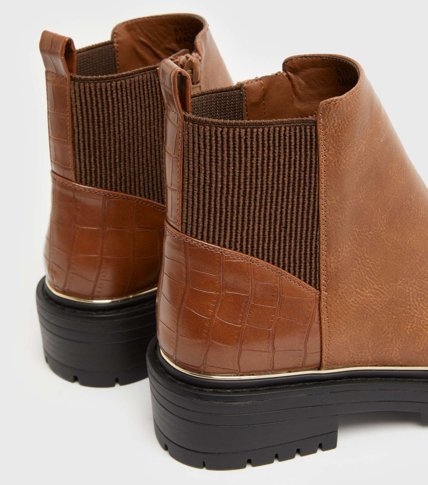 Tan Faux Croc Panel Chunky Chelsea Boots Image 4