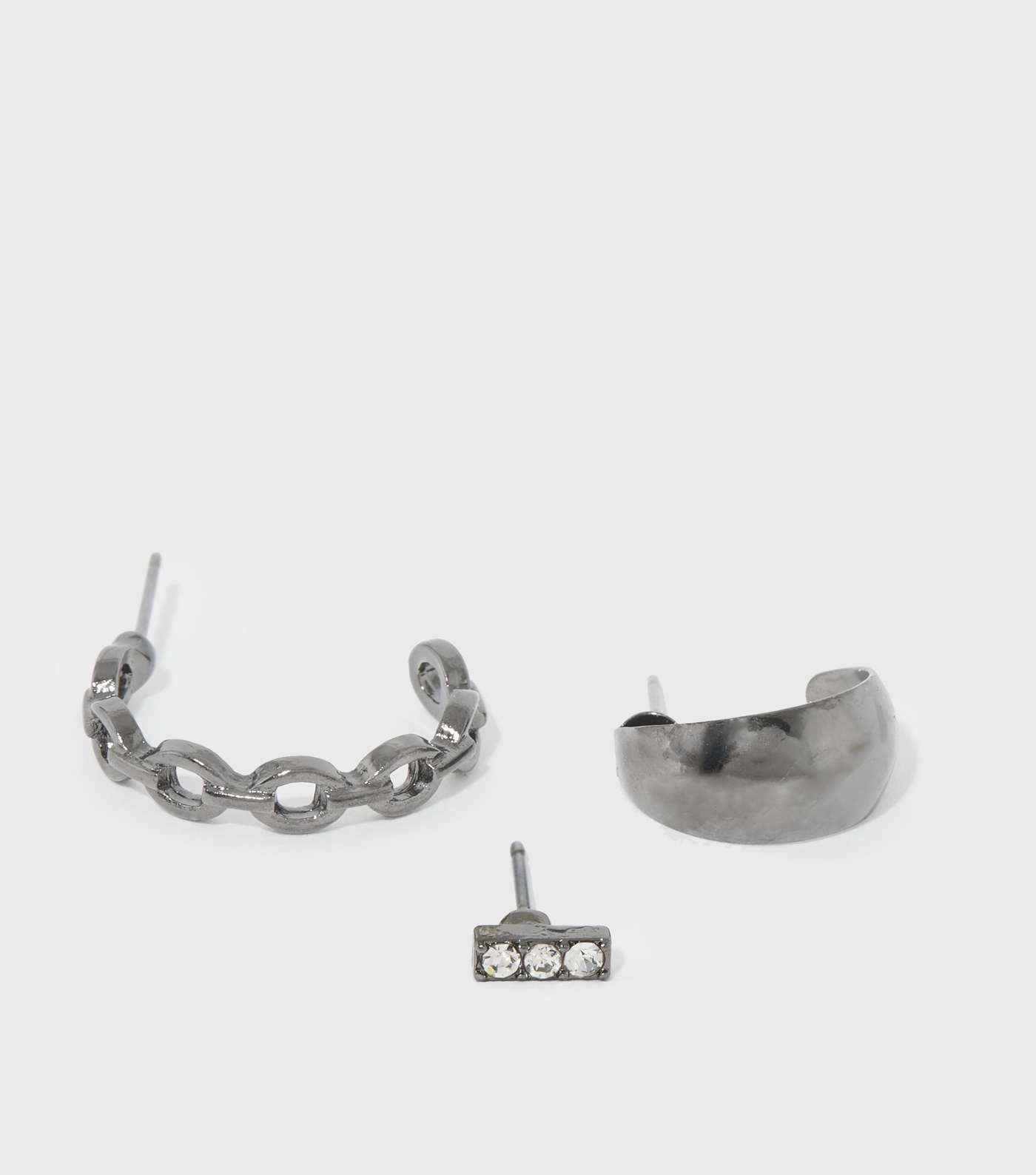 3 Pack Silver Chain Hoop Earrings Image 2