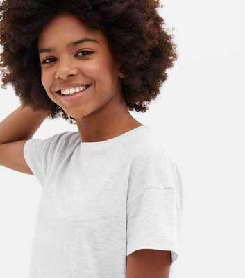 Girls Pale Grey Jersey Crew Neck T-Shirt
