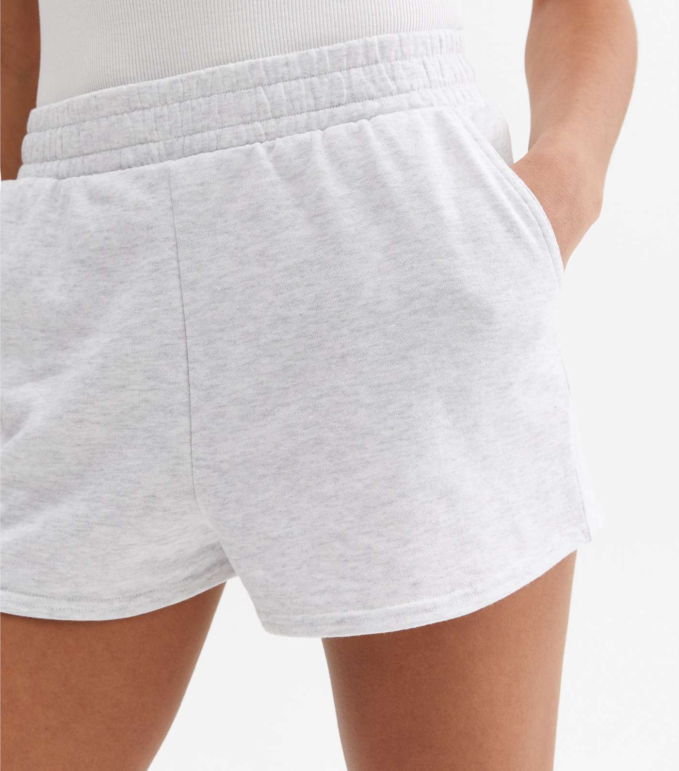 Pale Grey Jersey High Waist Shorts Image 2