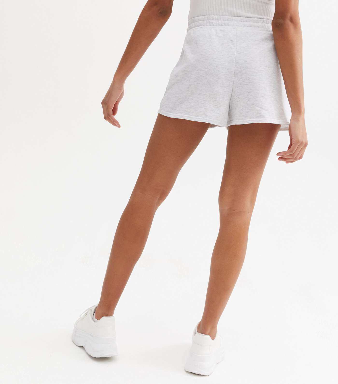 Pale Grey Jersey High Waist Shorts Image 4