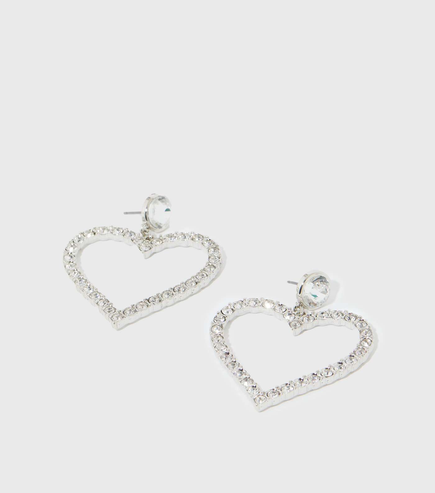 Silver Diamanté Embellished Heart Doorknocker Earrings