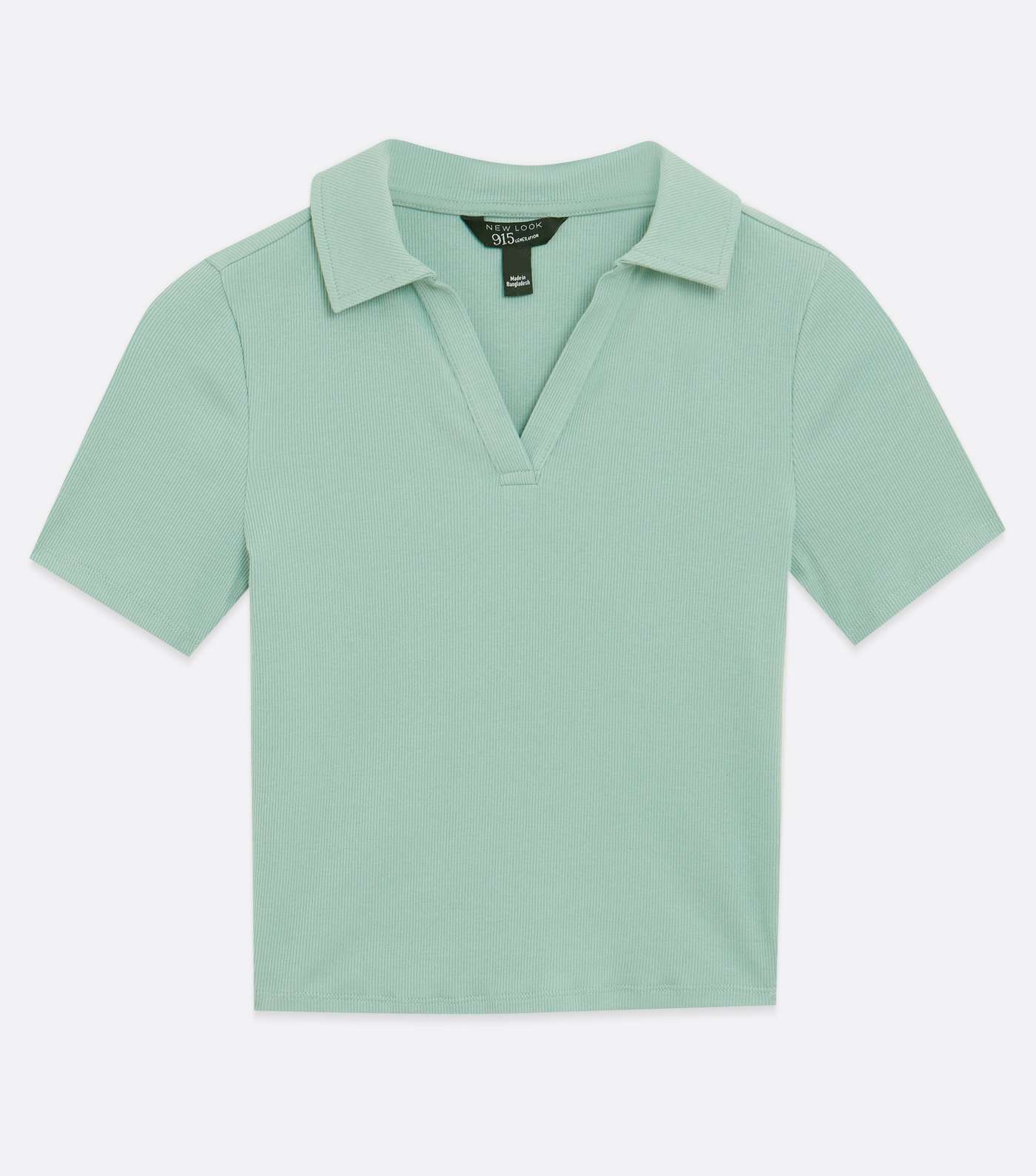 Girls Light Green Ribbed Polo T-Shirt Image 5