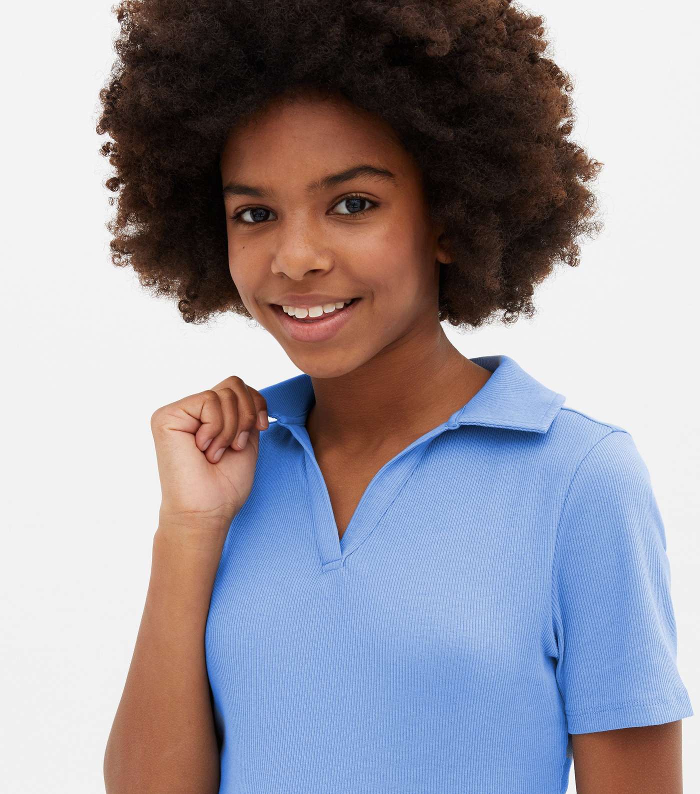 Girls Blue Ribbed Polo T-Shirt Image 3