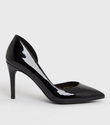 Black Patent Pointed Stiletto Heel Court Shoes New Look Vegan