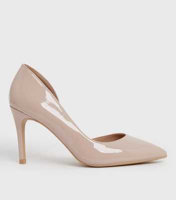 Cream Patent Pointed Stiletto Heel Court Shoes
