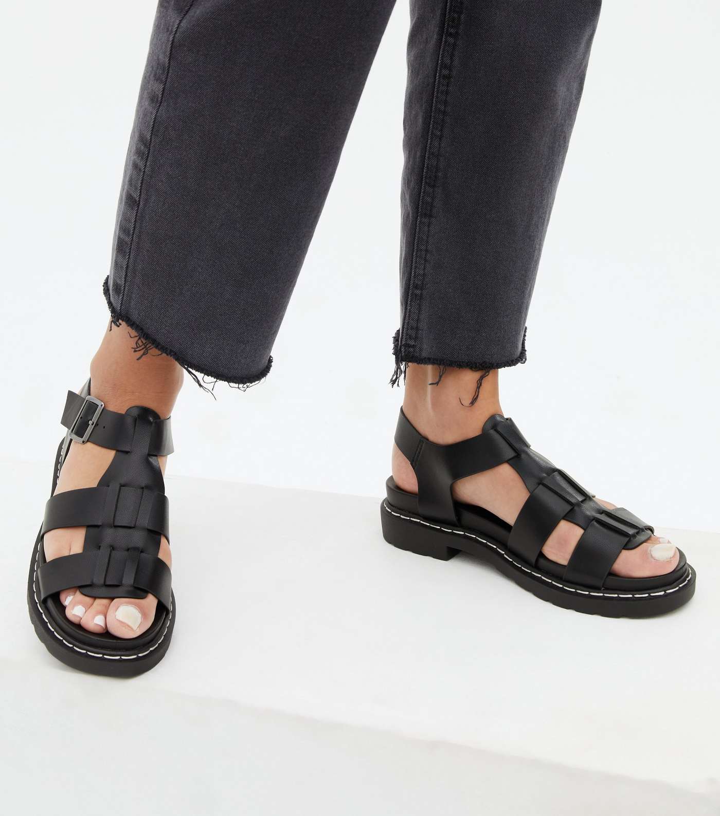 Black Caged Chunky Sandals Image 2