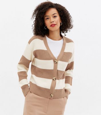 Tall Light Brown Stripe Button Cardigan New Look