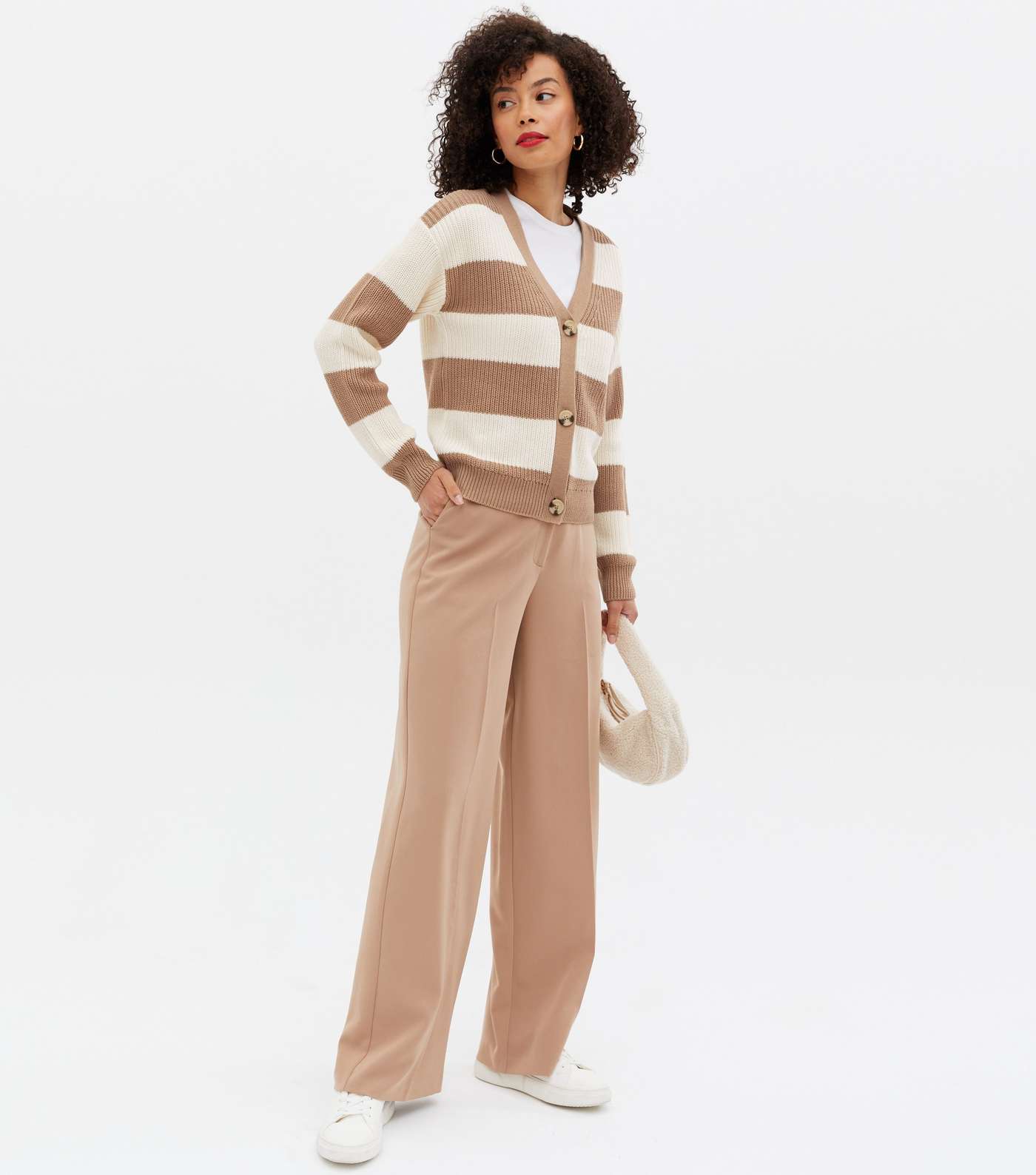 Tall Light Brown Stripe Button Cardigan Image 2
