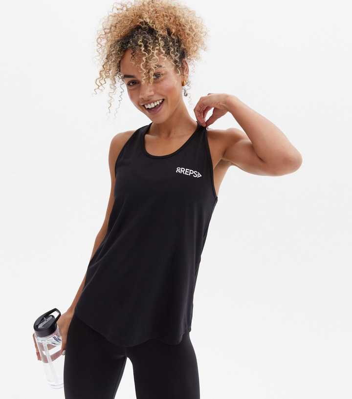 20 Reps Black Logo Twist Back Racer Sports Vest