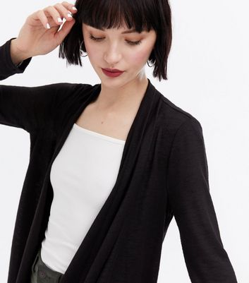 Black Fine Knit Long Waterfall Cardigan New Look