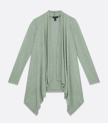 Olive Fine Knit Long Waterfall Cardigan New Look