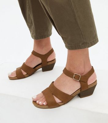 tan block heel sandals wide fit