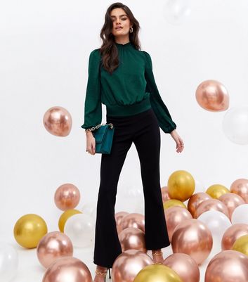 Dark Green Satin High Neck Blouse | New 
