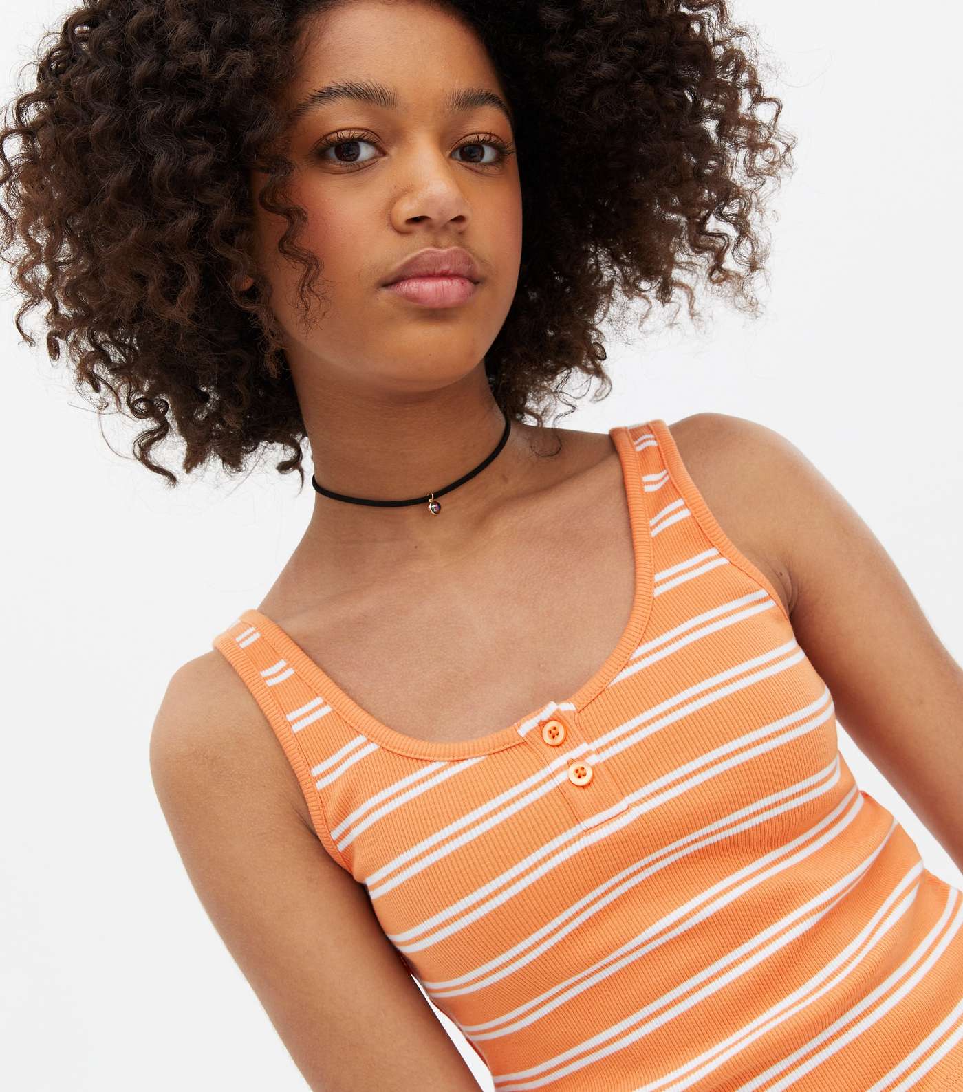 Girls Orange Stripe Ribbed Button Vest Image 3