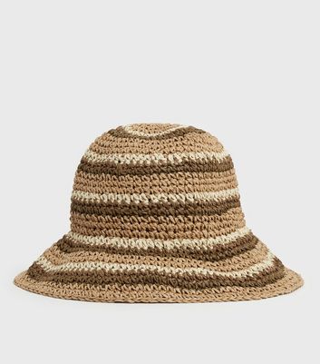 Brown Stripe Straw Effect Bucket Hat 