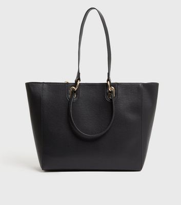 shop for Black Leather-Look Handle Front Tote Bag New Look at Shopo