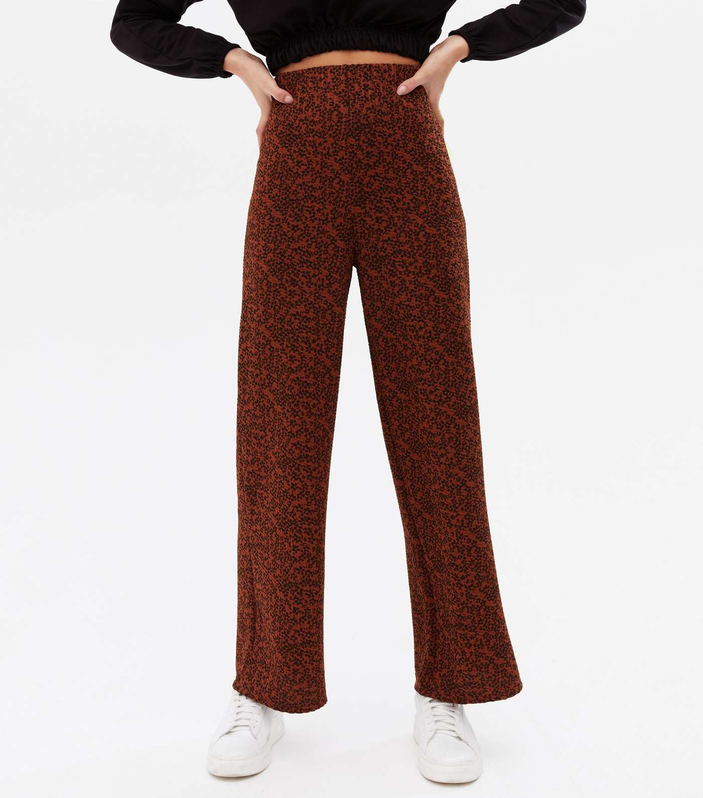 Rust Floral Textured Wide Leg Trousers Image 2