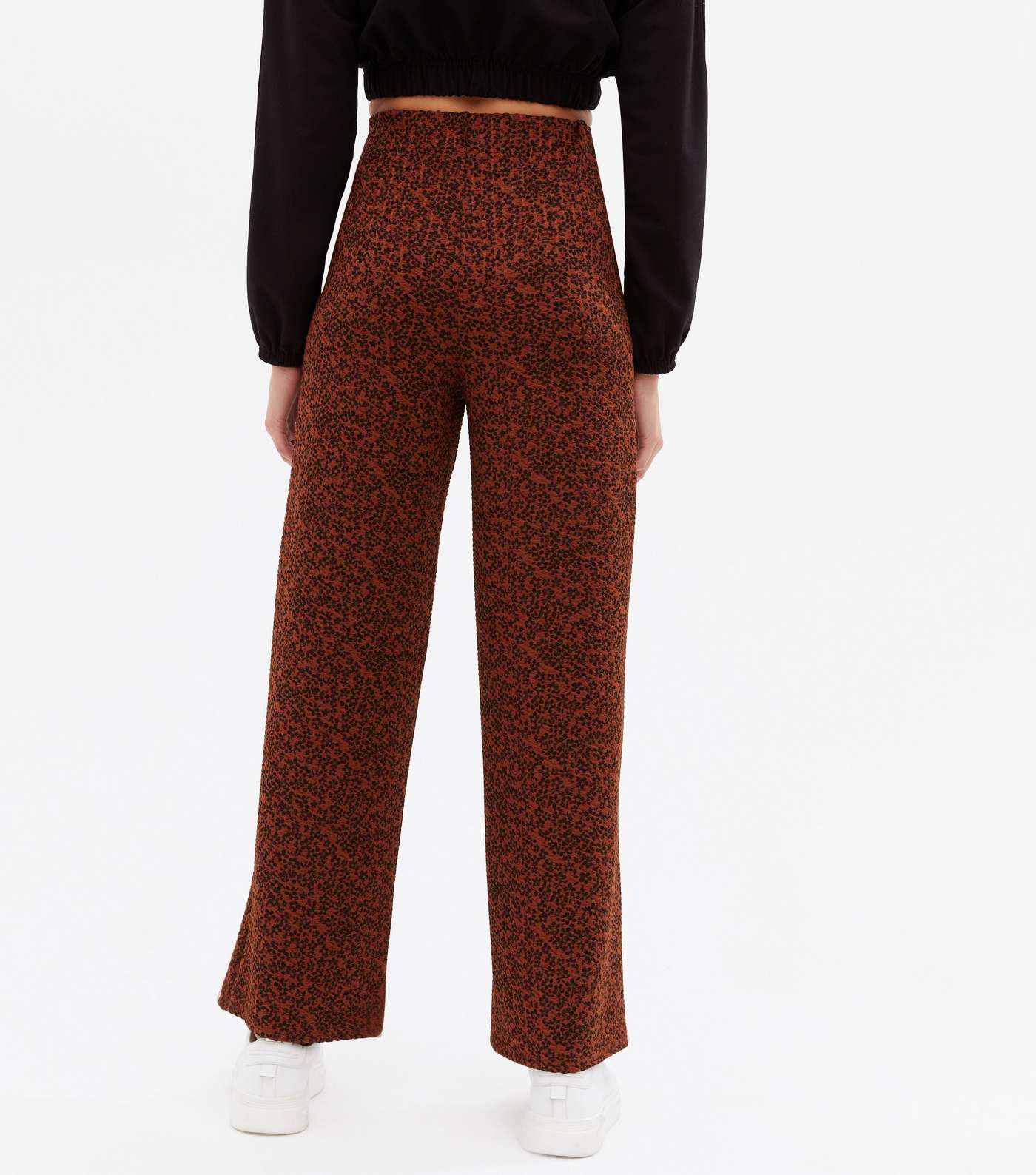 Rust Floral Textured Wide Leg Trousers Image 4