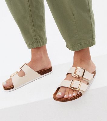 Off White Buckle Double Strap Footbed Sliders | New Look