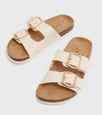 white double strap slides