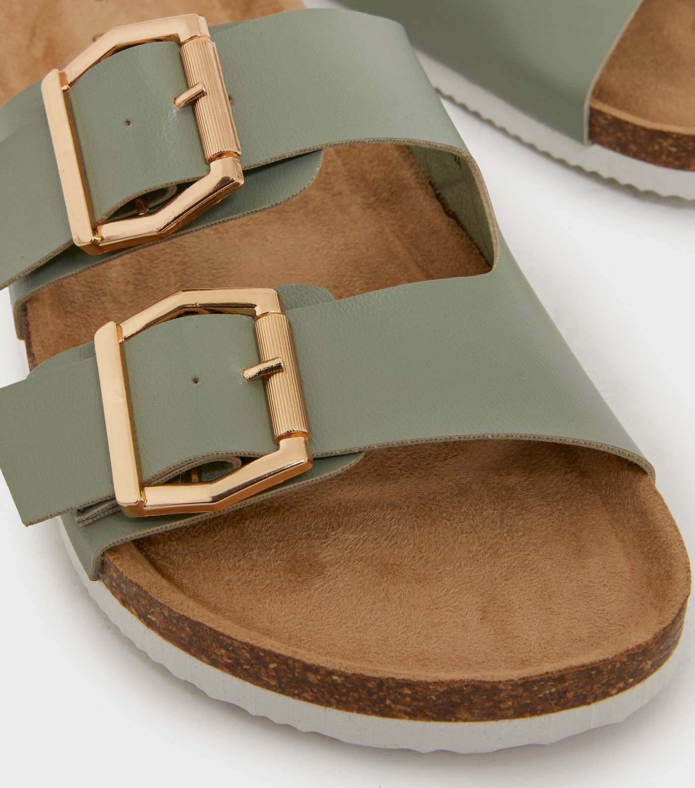 Light Green Buckle Double Strap Footbed Sliders Image 4