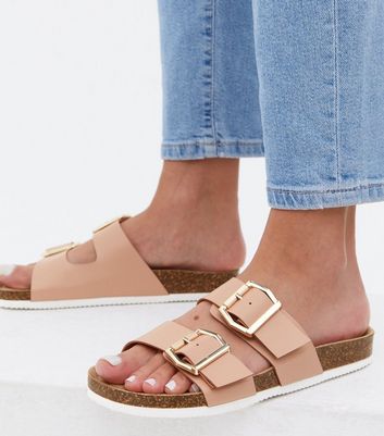 Click to view product details and reviews for Pink Buckle Double Strap Footbed Sliders New Look Vegan.