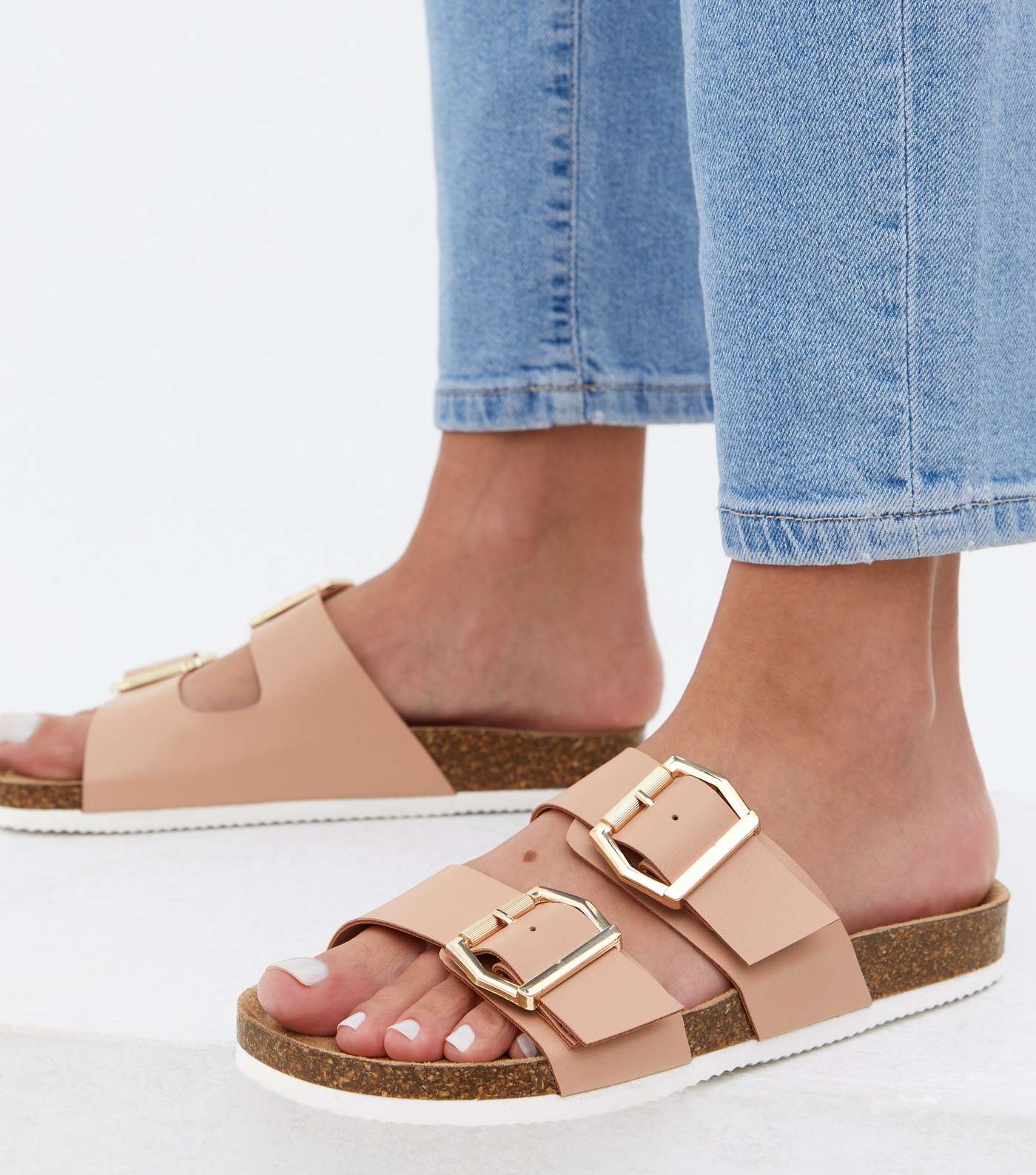 Pink Buckle Double Strap Footbed Sliders Image 2