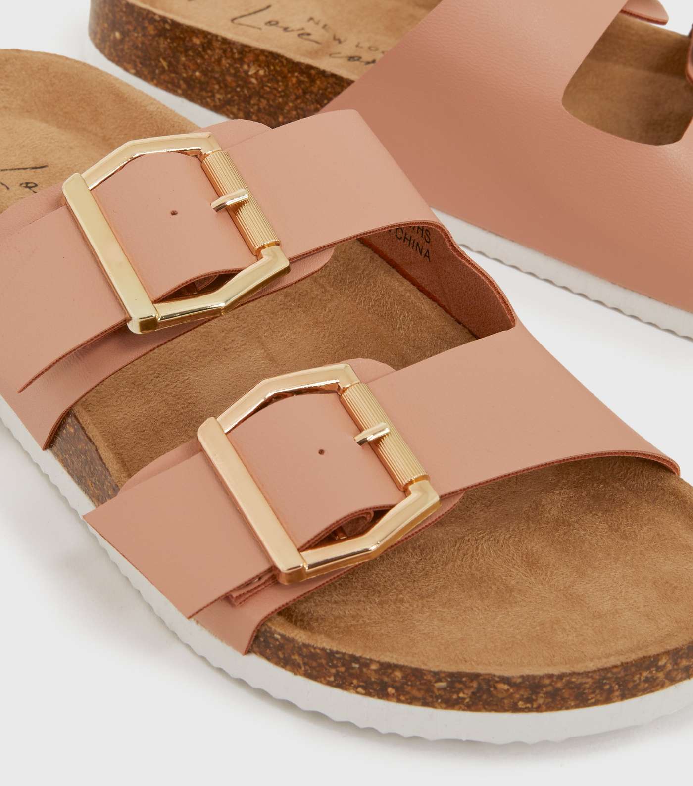 Pink Buckle Double Strap Footbed Sliders Image 4