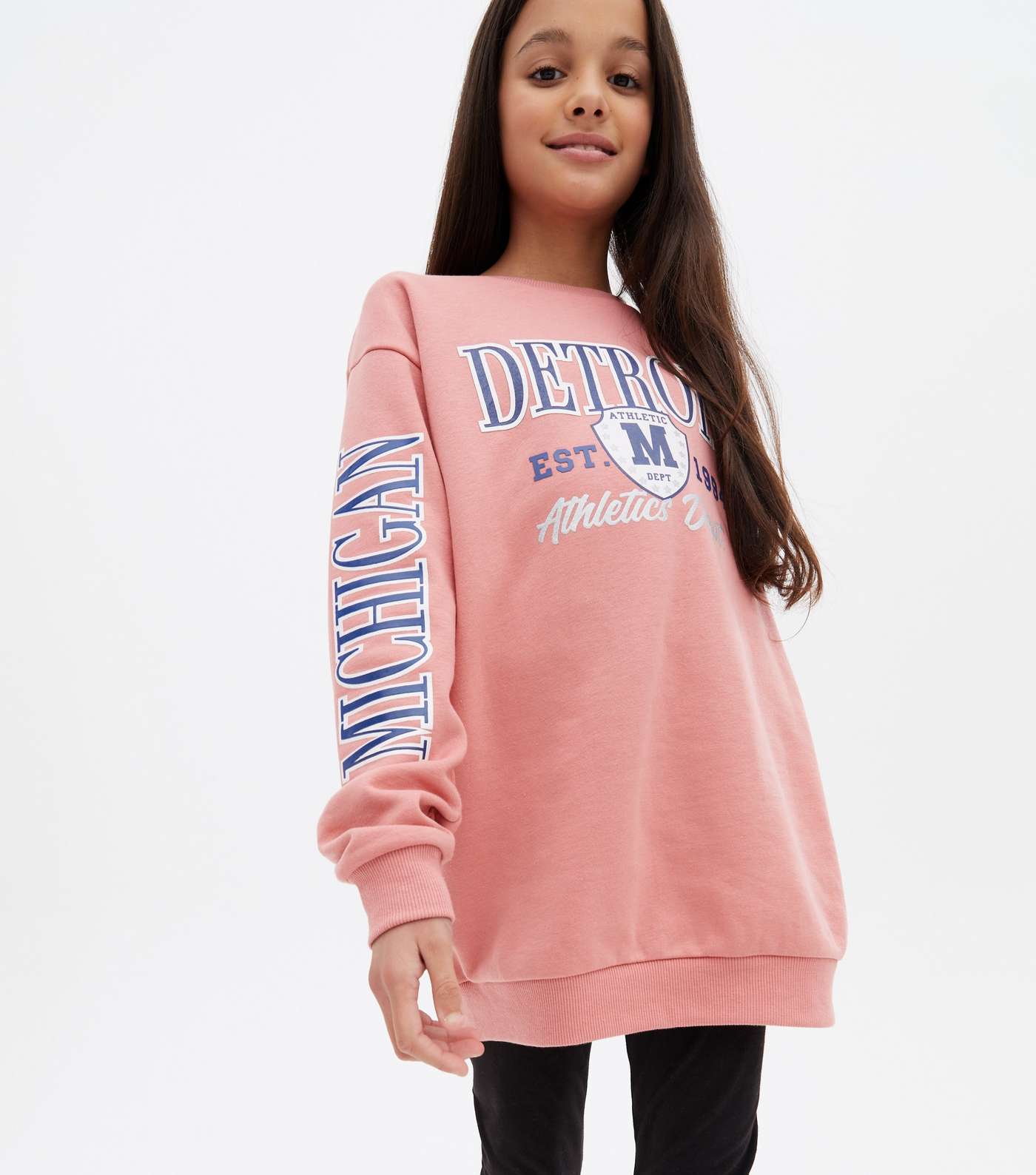 Girls Mid Pink Detroit Logo Long Sweatshirt