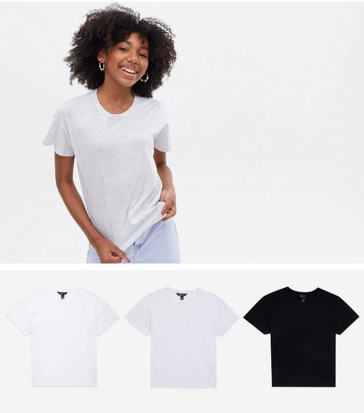 spin En eller anden måde Højde Girls 3 Pack Light Grey Black and White Crew Neck T-Shirts | New Look