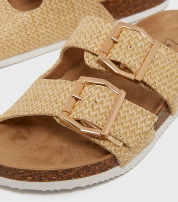 tan double buckle sandals