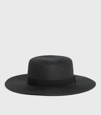 Black Straw Effect Boater Hat | New Look